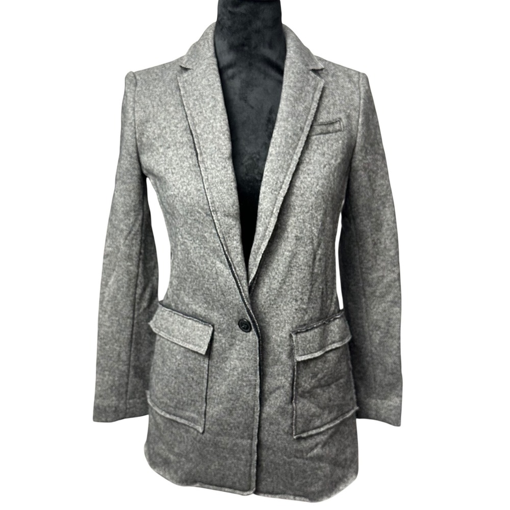 Banana Republic Petite 00 Textured Knit Wool Blend Boyfriend Blazer Gray